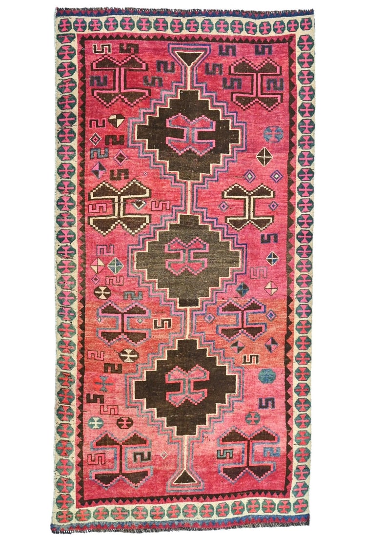 Hand Knotted Wool Tribal Runner Rug 4'7 x 8'7 Distressed Vintage: Hand Knotted Wool Tribal Runner Rug 4'7 x 8'7 Distressed Vintage This exquisite hand-knotted antique tribal runner rug features a distressed, muted color palette, making it a stunning addition to any 