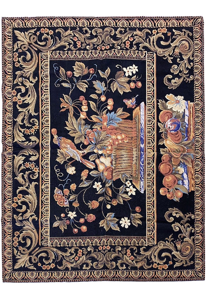 4' x 6' Black Tapestry Handmade Needlepoint Rug Decorative Wall Art (1 of 11)