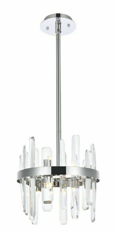 Serena 6-Light Chrome Crystal Pendant Chandelier 12 inch: Serena 6-Light Chrome Crystal Pendant Chandelier 12 inch This modern chandelier features a chrome-plated finish and high-quality crystal accents, making it an elegant lighting solution for various ind