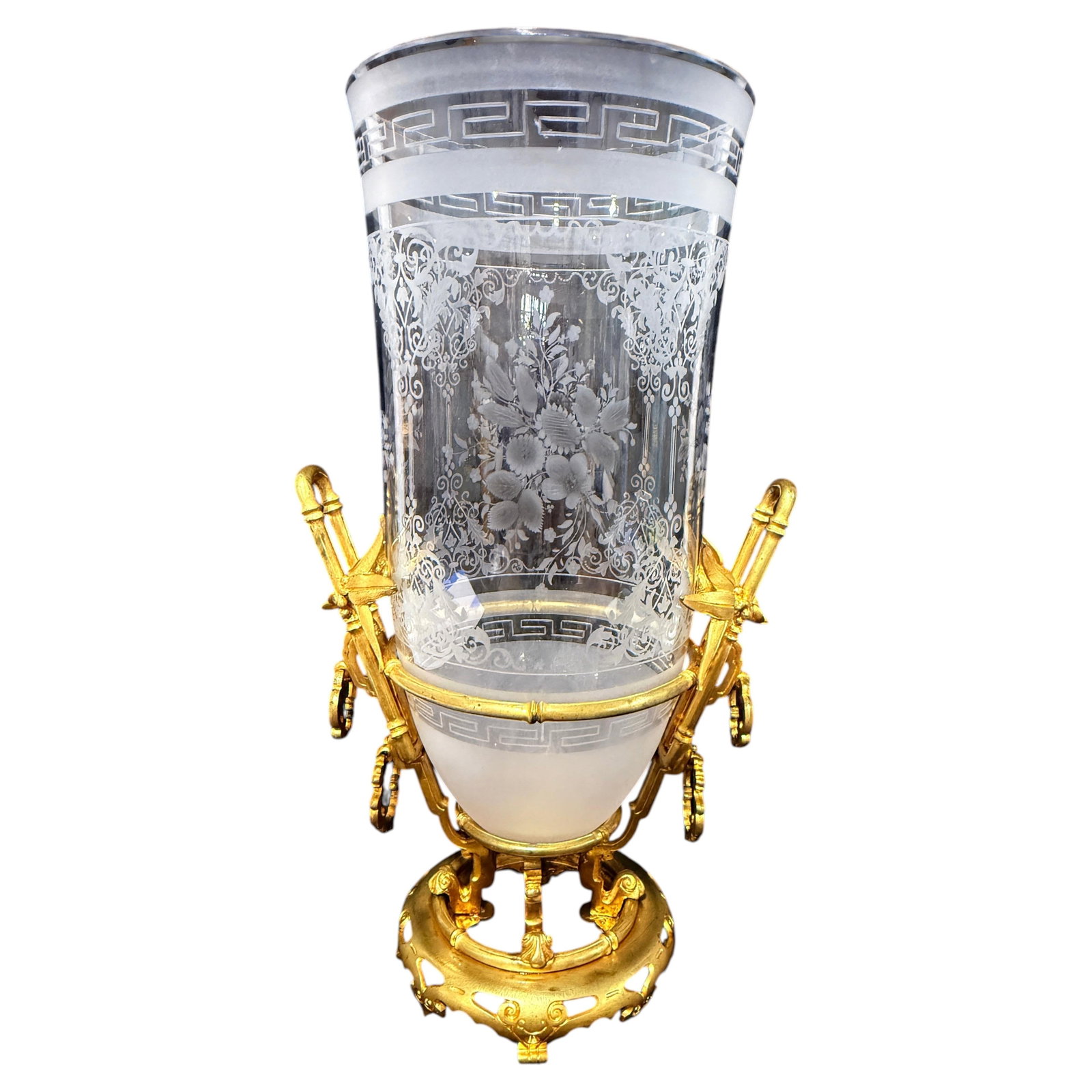 French Belle Epoque Bronze Etched Glass Japonisme Vase (1 of 14)