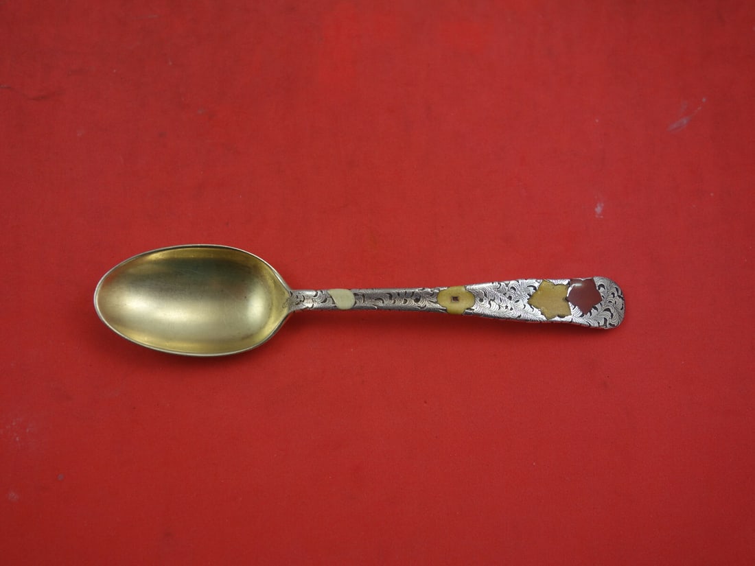 Tiffany & Co. Lap Over Edge Sterling Silver Spoon Enameled Fall Leaves (1 of 2)