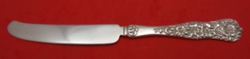 Dominick Haff Rococo Sterling Dessert Knife 6 1 2 Inch: Dominick Haff Rococo Sterling Dessert Knife 6 1 2 Inch This is a sterling silver dessert knife in the Rococo pattern by Dominick & Haff, dating from 1850-1899. Featuring a flat, all-sterling handle, t