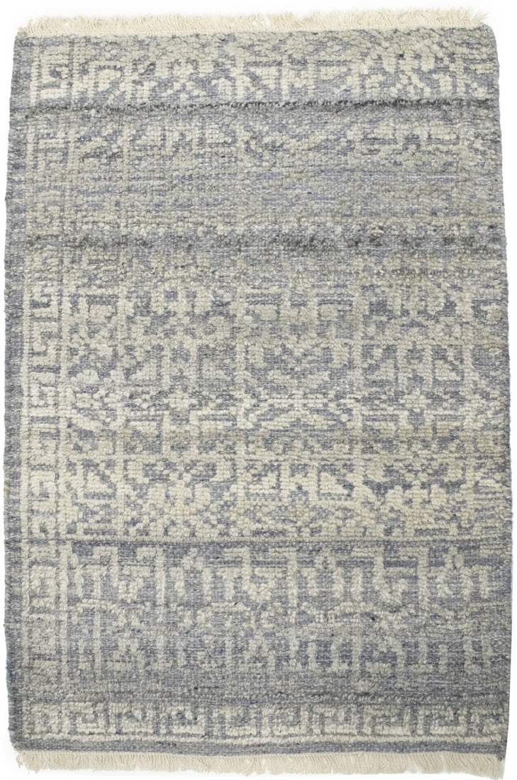 2x3 ft Hand-Knotted Wool Rug Modern Geometric Design Small Area Carpet: 2x3 ft Hand-Knotted Wool Rug Modern Geometric Design Small Area Carpet This modern geometric area rug features a hand-knotted construction from wool, offering a medium pile with a muted cream and gray