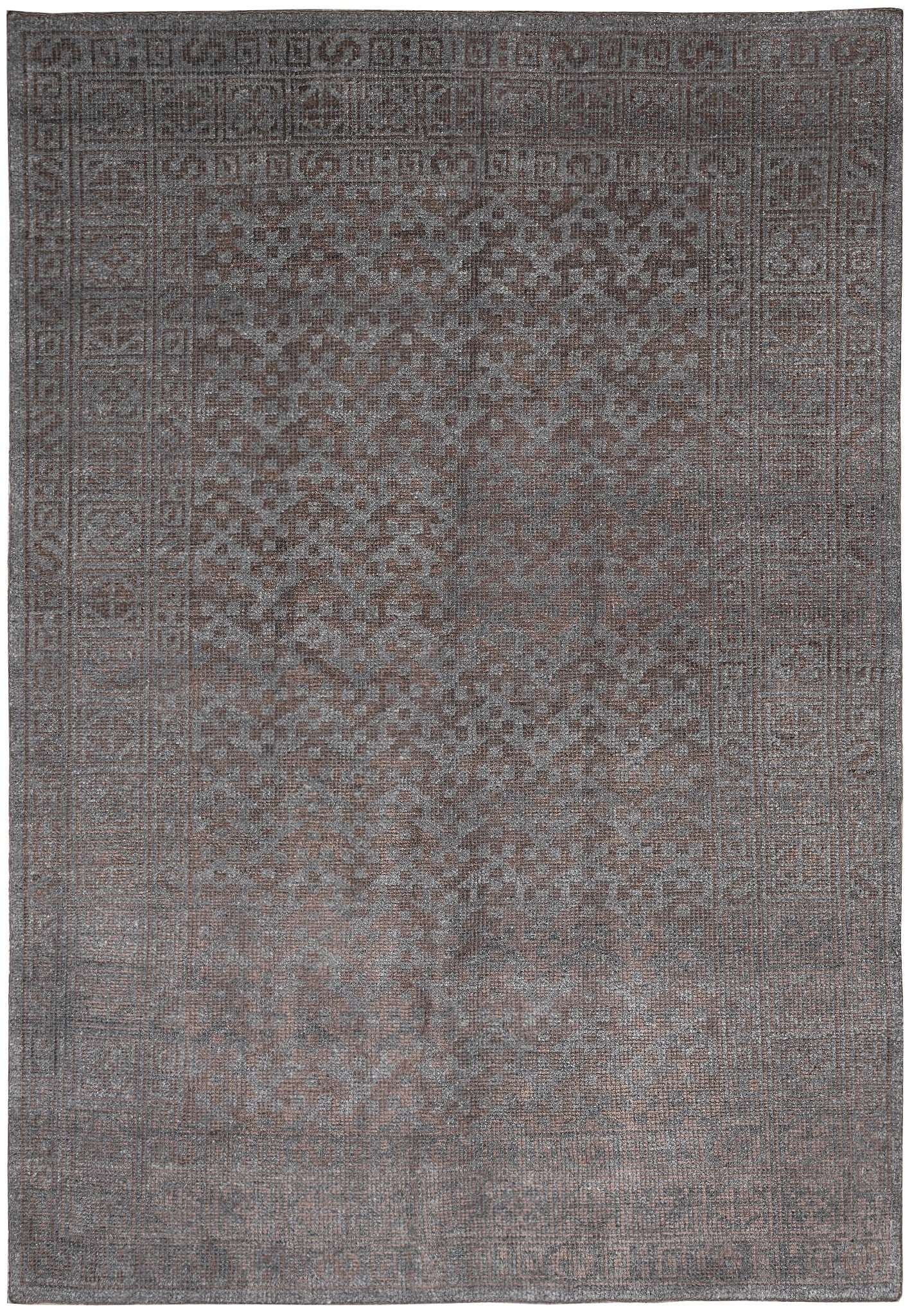 5.3 x 7.6 Gray Brown Handmade Modern Wool Area Rug: 5.3 x 7.6 Gray Brown Handmade Modern Wool Area Rug Free continental US Shipping This 5.3 x 7.6 gray and brown handmade modern wool carpet features a clean, contemporary design with subtle geometric an