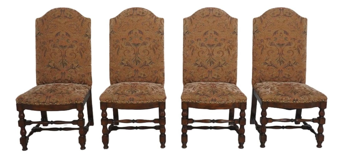 Jacobean Style Mahogany Dining Chairs Set of Four with Floral Upholstery (1 of 10)