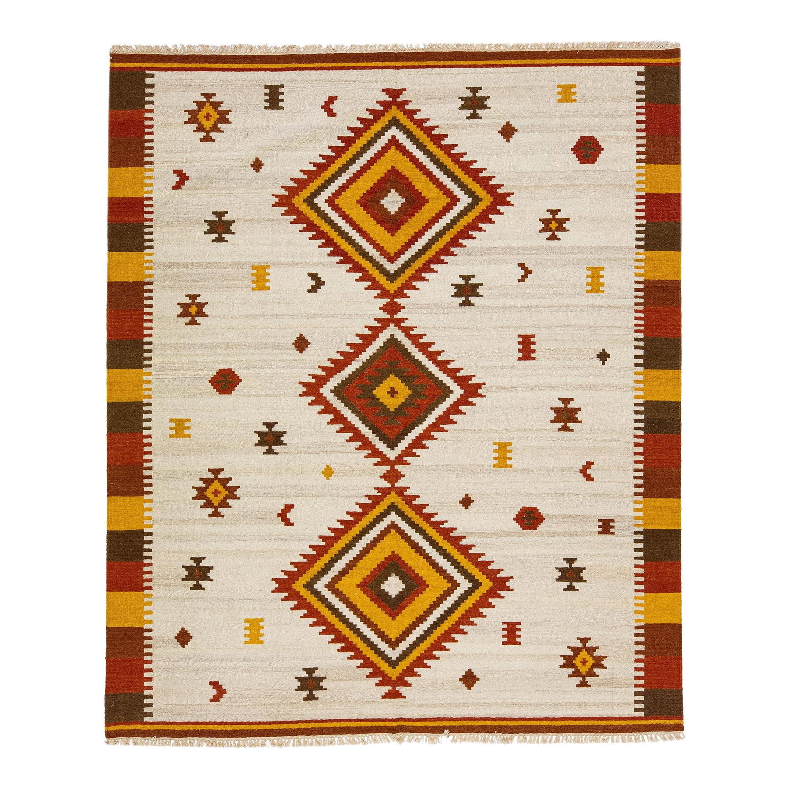 Modern Kilim Handmade Wool Rug Multicolor Geometric Design 8'2" x 9'10": Modern Kilim Handmade Wool Rug Multicolor Geometric Design 8'2" x 9'10" Enhance your space with this stunning Modern Kilim handmade wool rug, showcasing a vibrant multicolor geometric pattern. Measuri