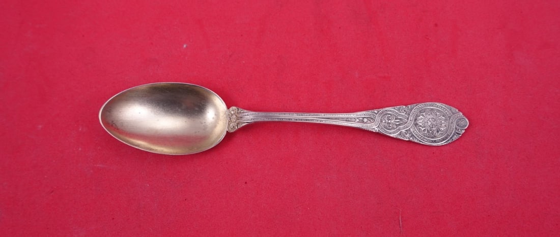 Sterling Wendt Moresque 4 O Clock Spoon 4 7 8 Inch Frosted Bowl: Sterling Wendt Moresque 4 O Clock Spoon 4 7 8 Inch Frosted Bowl This is a Moresque pattern 4 o'clock spoon made by Wendt, crafted from sterling silver. The spoon features a frosted bowl with a light g