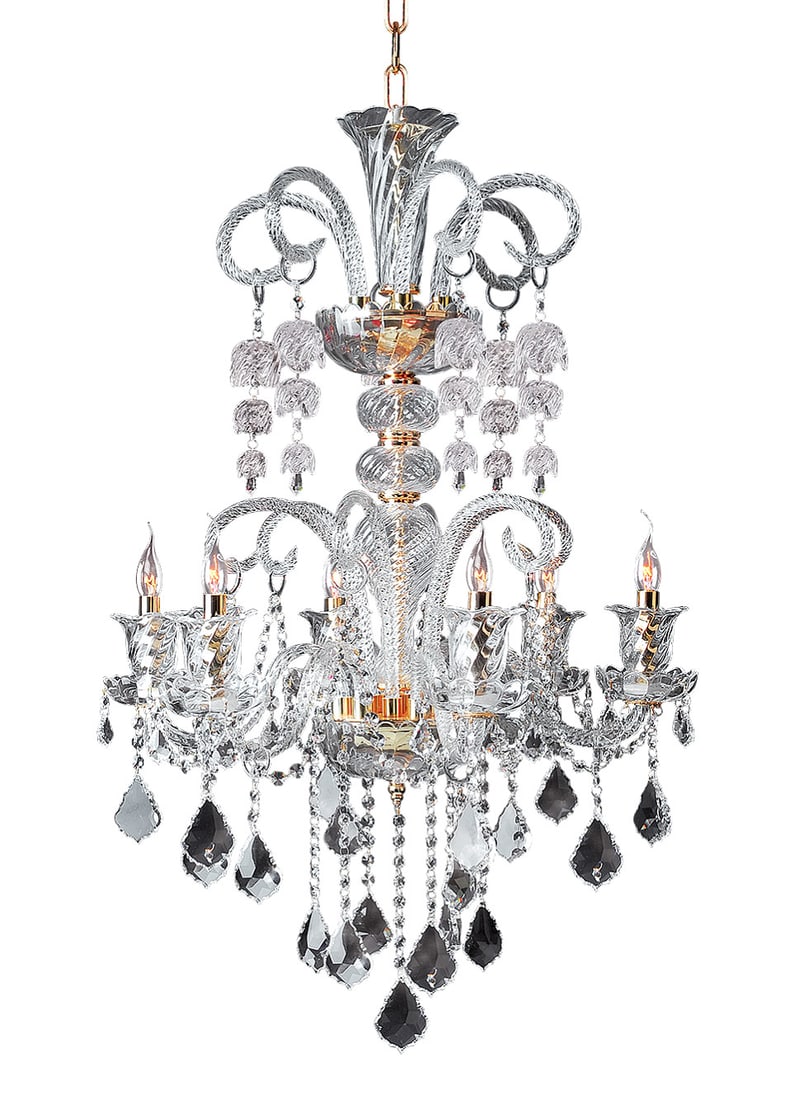 Artistry Elizabeth 6 Light Crystal Chandelier Gold Venetian Style 35in: Artistry Elizabeth 6 Light Crystal Chandelier Gold Venetian Style 35in Crystal chandelier light fixture in a Venetian style with a gold frame and clear K9 crystal accents. It is a 6-light chandelier f
