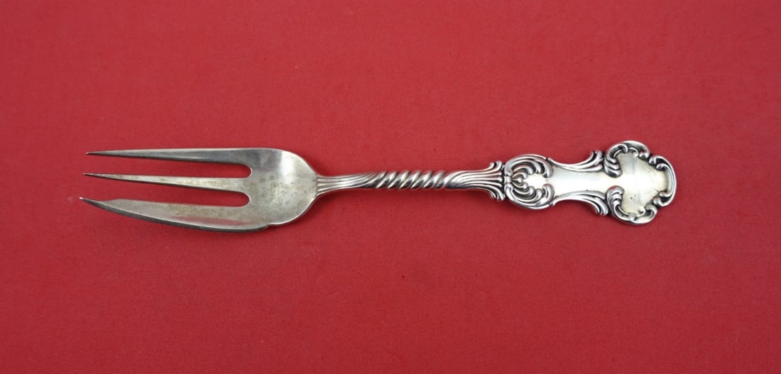 Sterling Silver 3-Tine Pastry Fork Louvre Pattern by Shiebler 6 Inch: Sterling Silver 3-Tine Pastry Fork Louvre Pattern by Shiebler 6 Inch This is a Shiebler sterling silver pastry fork featuring a 3-tine design in the Louvre pattern. Made in the United States, the fork