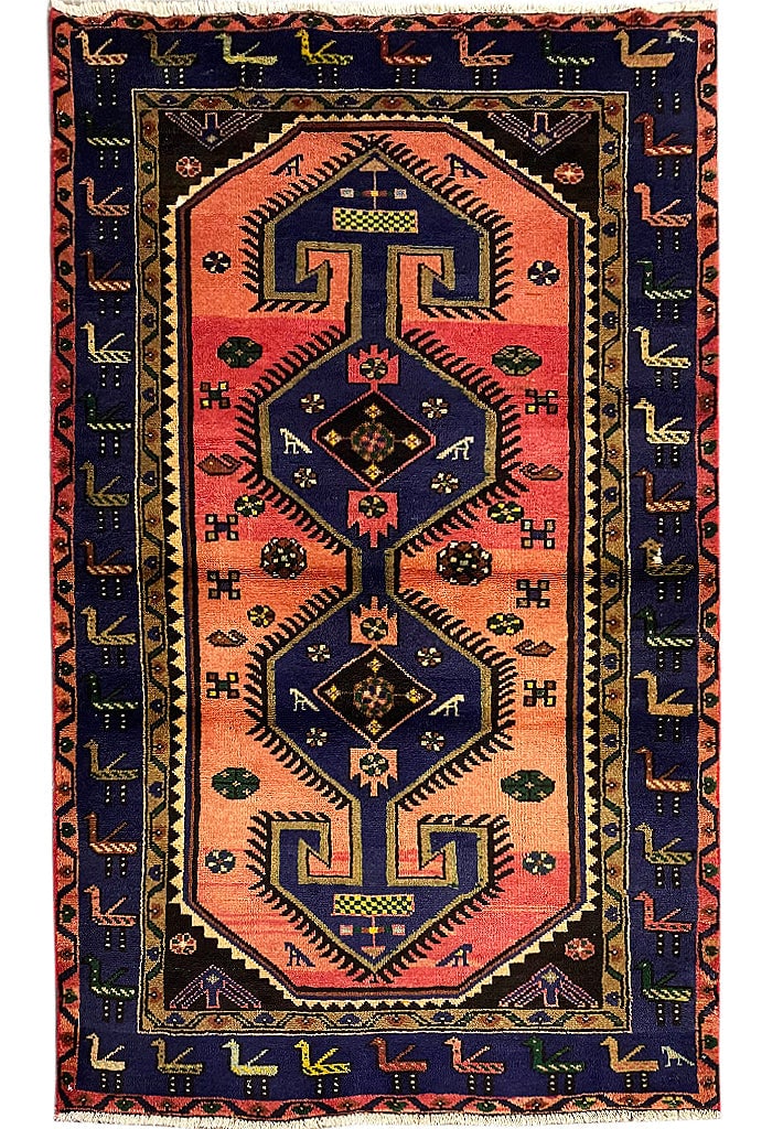 4' x 7' Handmade Persian Hamadan Area Rug in Salmon Pink: 4' x 7' Handmade Persian Hamadan Area Rug in Salmon Pink Free continental US Shipping Introducing the exquisite 4' x 7' Traditional Persian Hamadan Rug, a stunning piece that embodies the rich heritag