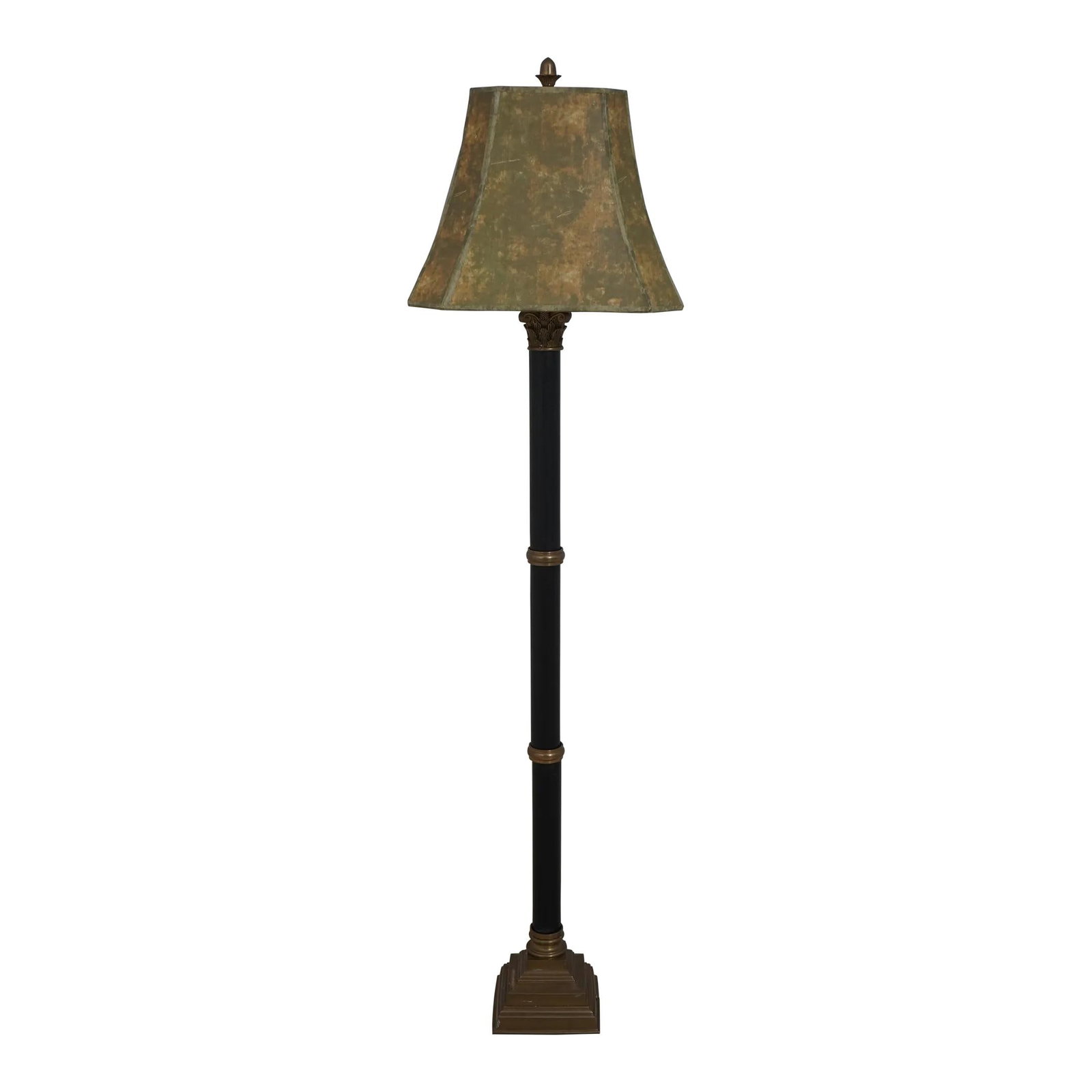 Speer Brass Leather Bamboo Floor Lamp with Gold Trim 62.5" Tall (1 of 9)