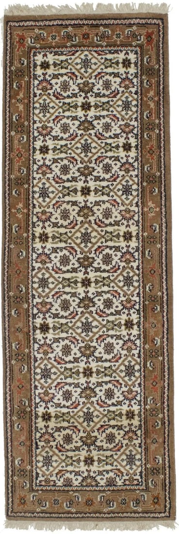Hand Knotted Wool Indo Bidjar Floral Runner 2'7 x 7'11: Hand Knotted Wool Indo Bidjar Floral Runner 2'7 x 7'11 Enhance your space with this Indo-Bidjar Handmade Oriental Runner Rug, featuring an exquisite floral design that complements modern interiors. Me