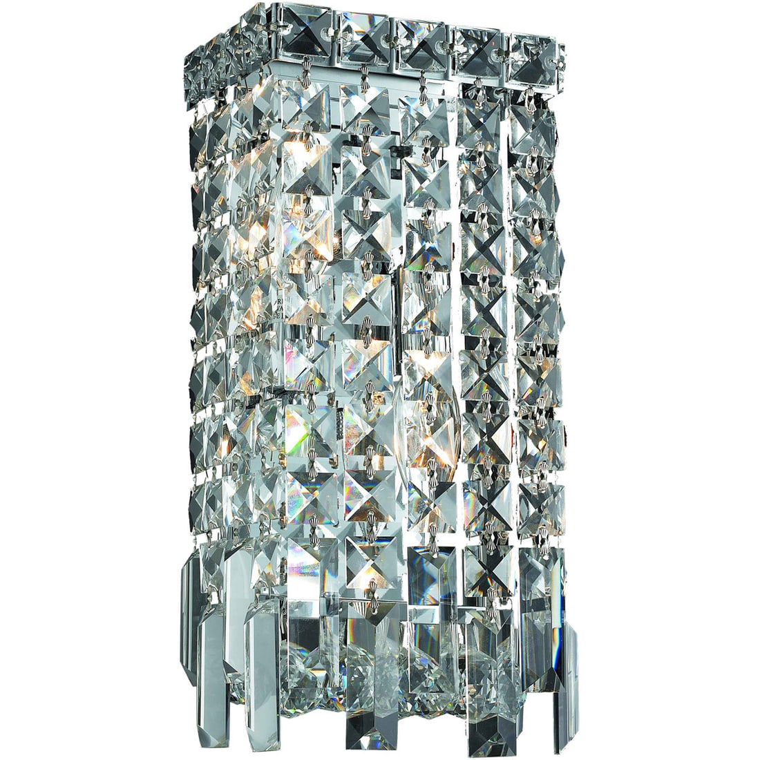 Maxime 2 Light Chrome Crystal Wall Sconce 13 in: Maxime 2 Light Chrome Crystal Wall Sconce 13 in Modern chrome wall sconce with crystal and clear glass details, designed for indoor use in rooms such as the bathroom, bedroom, dining room, hallway, ki