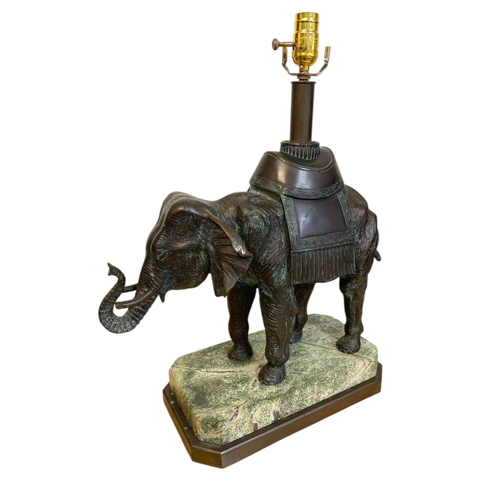 Maitland-Smith Elephant Table Lamp in Bronze with Serpentine Marble Base (1 of 14)