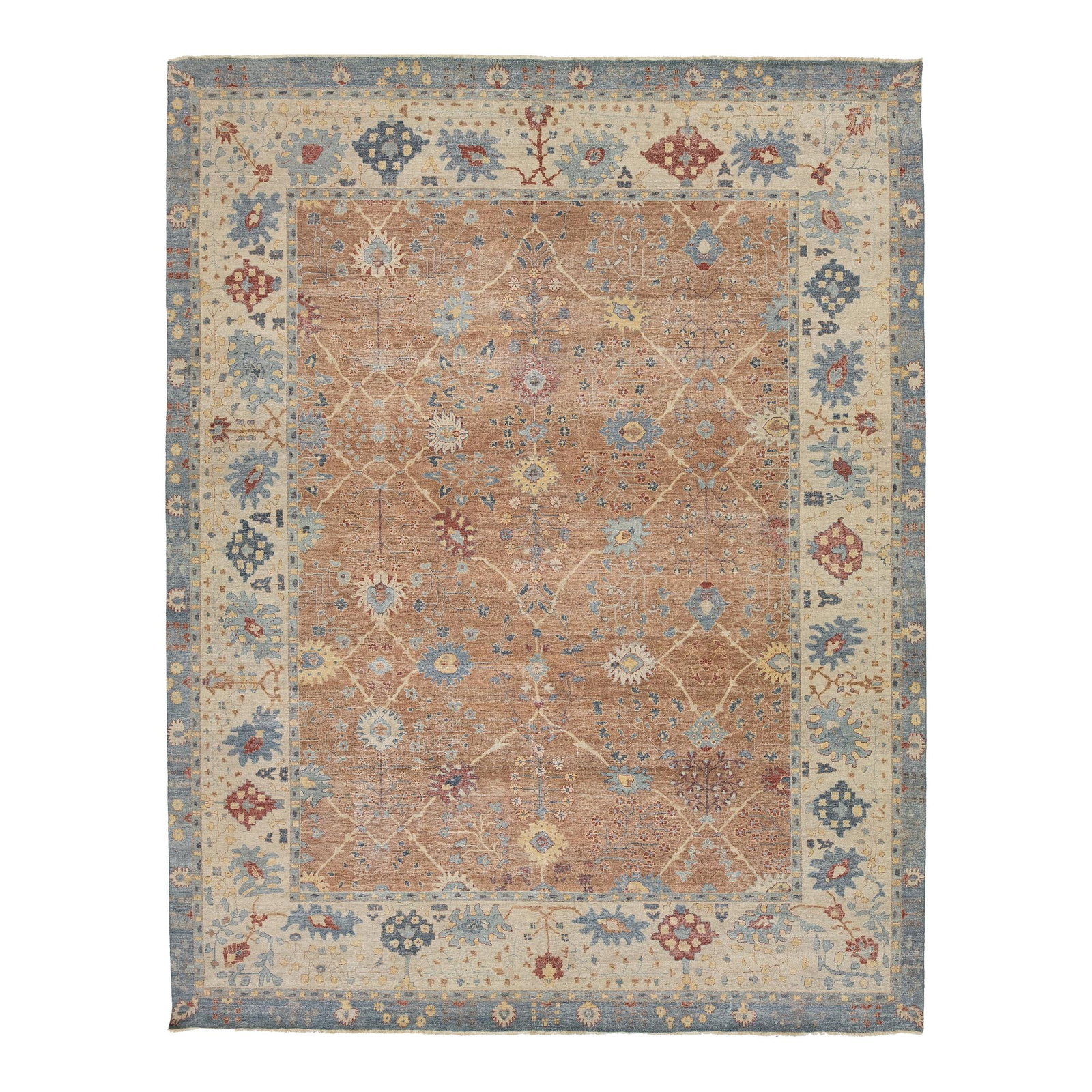 Handmade Indian Wool Rug Modern Tabriz Style 12' x 15'2: Handmade Indian Wool Rug Modern Tabriz Style 12' x 15'2 Elevate your living space with this stunning Brown Tabriz Style Handmade Indian Wool Rug, part of Artisan Line. This exquisite piece offers a mo