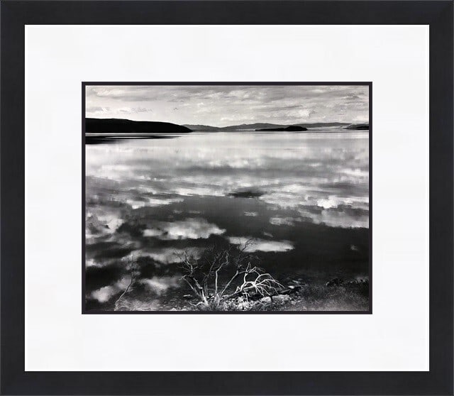 Ansel Adams Mono Lake Cloud Reflections Custom Framed Art Print: Ansel Adams Mono Lake Cloud Reflections Custom Framed Art Print This stunning custom framed print titled "Mono Lake Cloud Reflections CA" by renowned photographer Ansel Adams captures the serene beaut