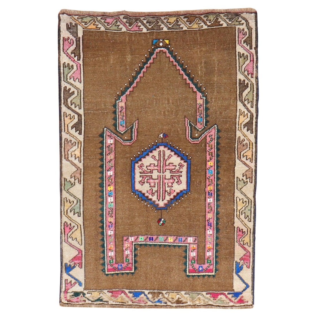 Zabihi Collection Vintage Turkish Prayer Rug 36x48 Hand-Knotted Wool: Zabihi Collection Vintage Turkish Prayer Rug 36x48 Hand-Knotted Wool Discover the exquisite charm of this vintage Turkish prayer rug, a beautiful representation of Islamic artistry. Hand-knotted from 