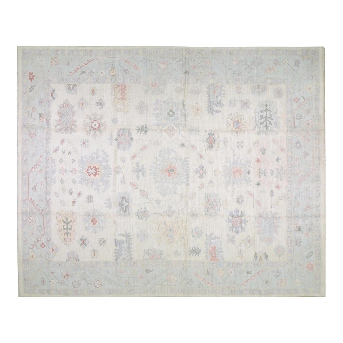 12'x15' Wool Oushak Rug Hand Knotted Turkish Design Gray: 12'x15' Wool Oushak Rug Hand Knotted Turkish Design Gray This Turkish Oushak rug is hand-knotted from wool using traditional techniques, offering a blend of timeless craftsmanship and modern design. I