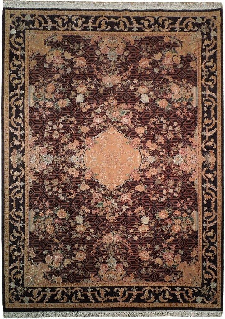 8.8 x 11.7 Burgundy Peach Wool Silk Rug French Country Handmade: 8.8 x 11.7 Burgundy Peach Wool Silk Rug French Country Handmade Free continental US Shipping Introducing the exquisite 8.8 x 11.7 Burgundy Peach Wool & Silk Fine Quality Rug, a stunning embodiment of 