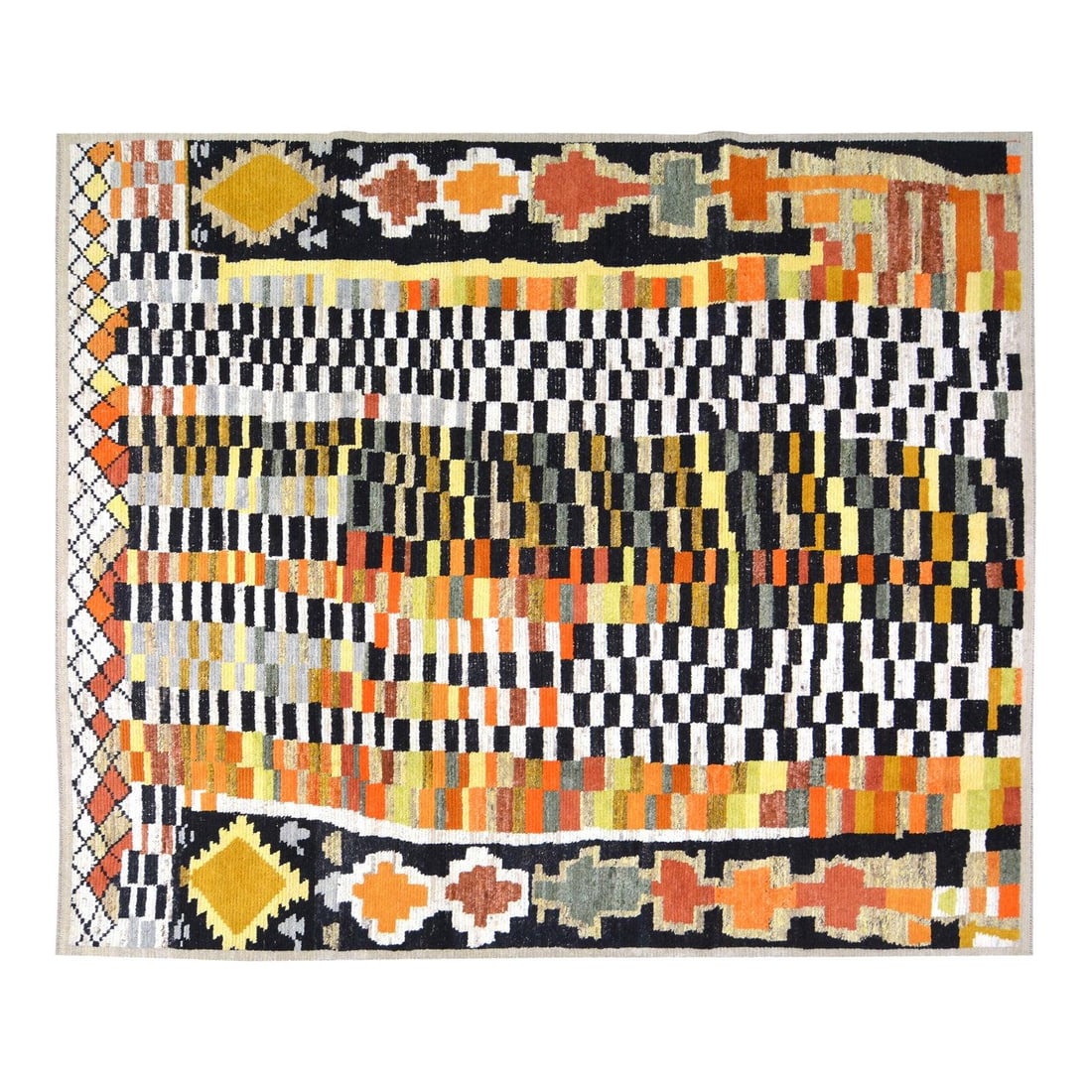 8'3 x 10' Hand-Knotted Wool Rug in Moroccan Art Deco Style: 8'3 x 10' Hand-Knotted Wool Rug in Moroccan Art Deco Style This Moroccan Art Deco rug is hand-knotted from wool using traditional techniques, offering a blend of classic craftsmanship and modern desig
