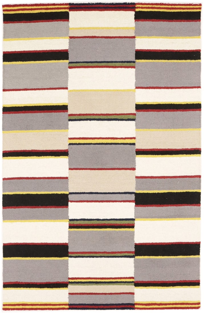 5'0 X 8'0 Wool Area Rug Hand Tufted Multicolor Striped Modern: 5'0 X 8'0 Wool Area Rug Hand Tufted Multicolor Striped Modern This hand-tufted modern area rug features a multicolored striped design in a rectangular 5'0 x 8'0 size. It is made of wool with a normal 
