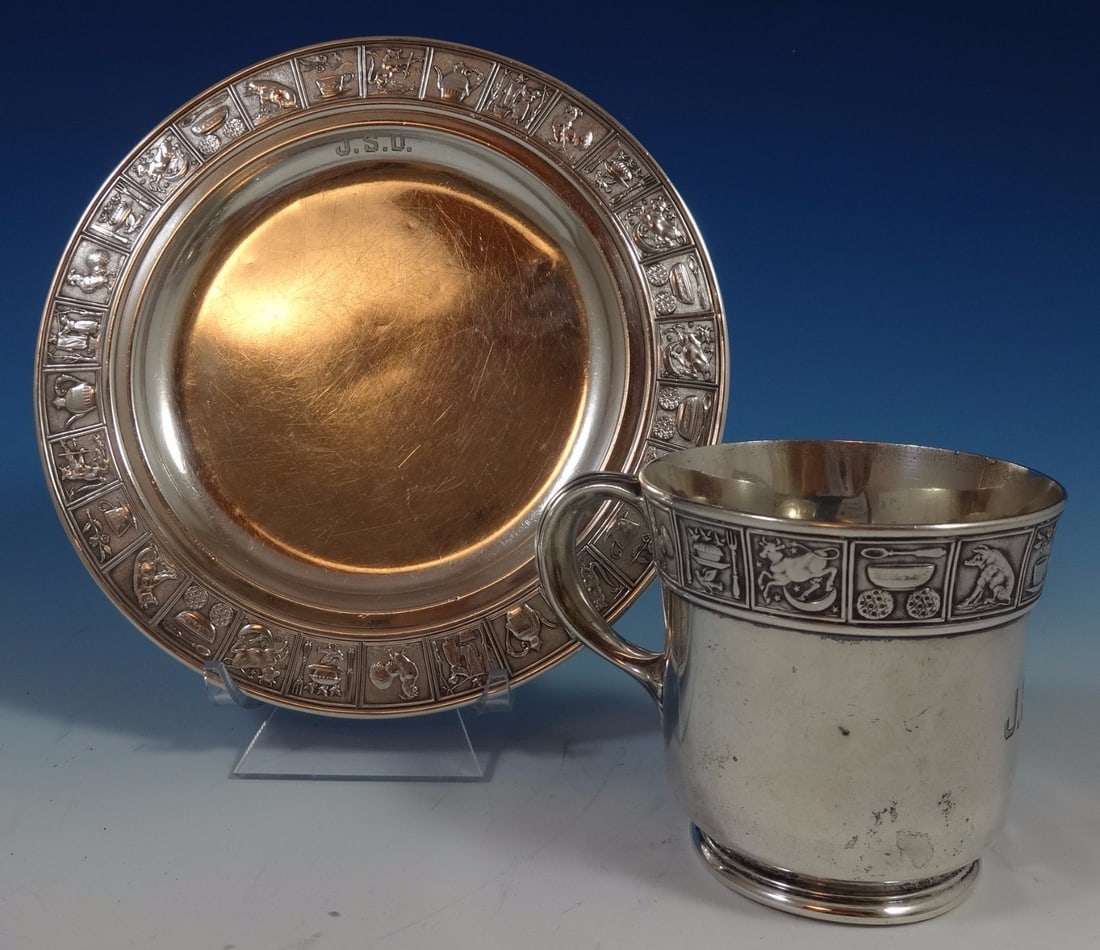 Gorham Nursery Rhyme Sterling Silver 2pc Child's Cup and Plate Set (1 of 5)