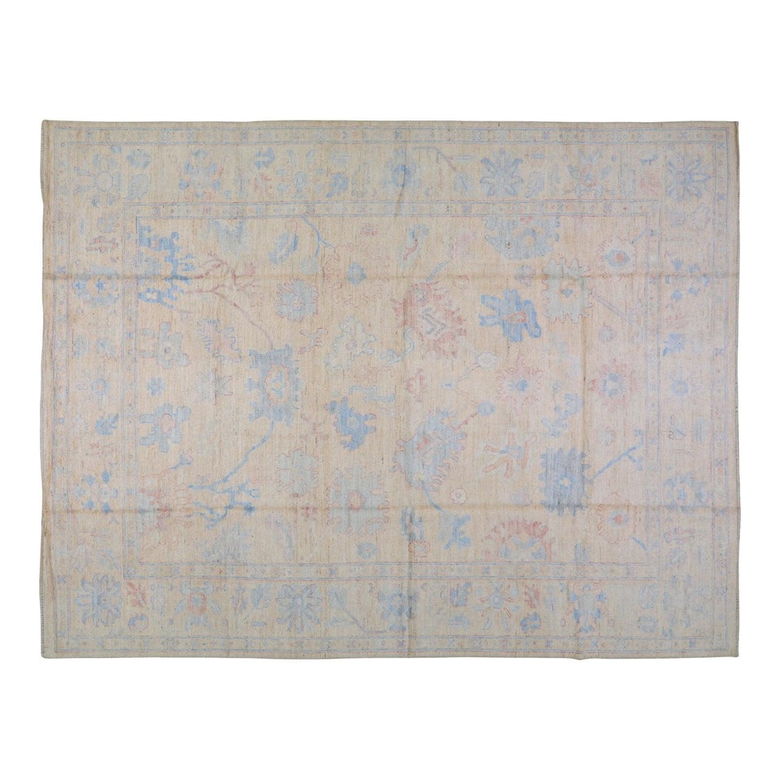 9'1 x 12' Wool Area Rug in Oushak Style from Pakistan: 9'1 x 12' Wool Area Rug in Oushak Style from Pakistan This Pakistani Oushak hand-knotted wool rug is crafted using traditional techniques that highlight both heritage artistry and contemporary design 