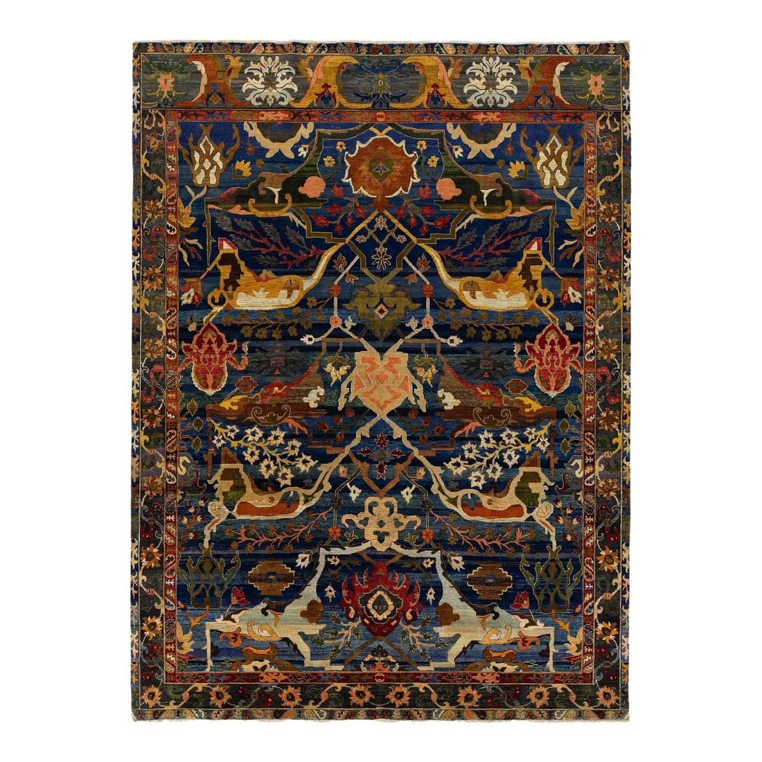 Modern Indigo Wool Rug with Bidjar Inspired Geometric Floral Motifs 8'10 x 12'1: Modern Indigo Wool Rug with Bidjar Inspired Geometric Floral Motifs 8'10 x 12'1 This wool area rug features a modern interpretation of traditional Persian Bidjar designs, blending intricate floral mot