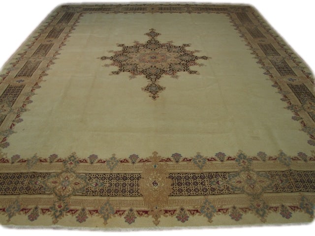 8.8 x 12.4 Ivory Hand-Knotted Persian Lavar Kerman Rug: 8.8 x 12.4 Ivory Hand-Knotted Persian Lavar Kerman Rug Free continental US Shipping Transform your space with the exquisite 8.8 x 12.4 Ivory Persian Lavar Kerman Rug, a stunning piece handcrafted by s