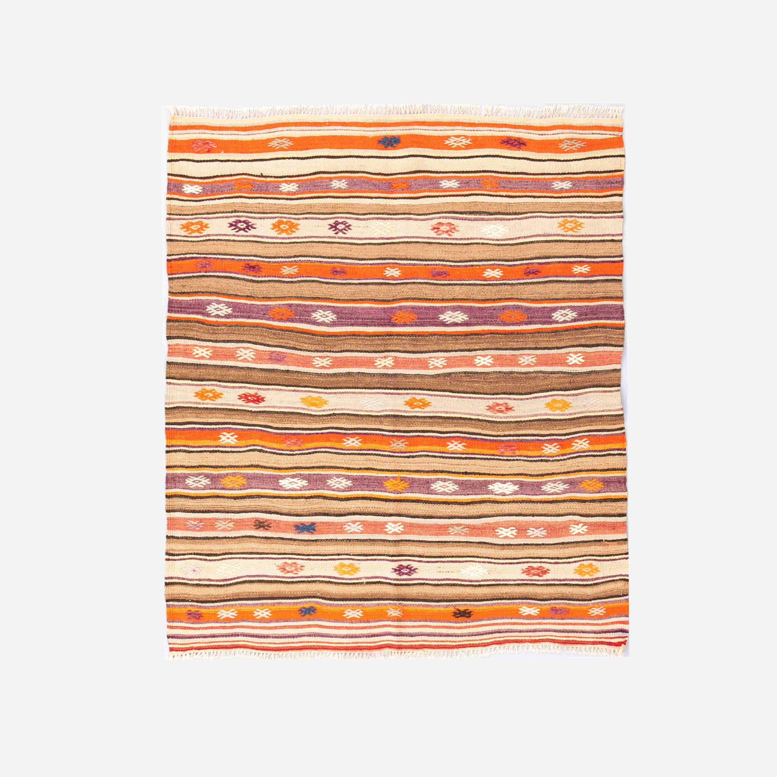 Authentic Handmade Anadol Wool Kilim Rug 44.1 x 52 Inches: Authentic Handmade Anadol Wool Kilim Rug 44.1 x 52 Inches Discover the beauty of traditional craftsmanship with this Authentic Handmade Anadol Wool On Wool Kilim. Originating from Anadol, this stunnin