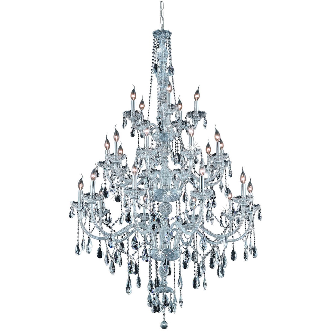 Verona 25 Light Chrome Crystal Chandelier 43 inch by 68 inch: Verona 25 Light Chrome Crystal Chandelier 43 inch by 68 inch This large 25-light chandelier features a polished chrome frame adorned with royal cut teardrop crystals, creating a sophisticated focal po