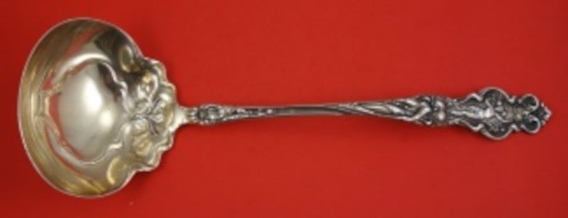 Wallace Irian 13 Inch Sterling Silver Art Nouveau Soup Ladle: Wallace Irian 13 Inch Sterling Silver Art Nouveau Soup Ladle Discover the elegance of the Irian pattern by Wallace with this exquisite sterling silver soup ladle. Measuring 13 inches in length, this l