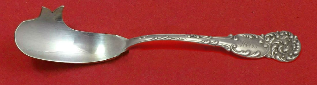 Reed Barton La Reine Sterling Silver Pate Knife with Pick 5 3/4: Reed Barton La Reine Sterling Silver Pate Knife with Pick 5 3/4 Sterling silver cheese knife with pick in the La Reine pattern by Reed & Barton. This flat-handle, all-sterling custom-made piece measur