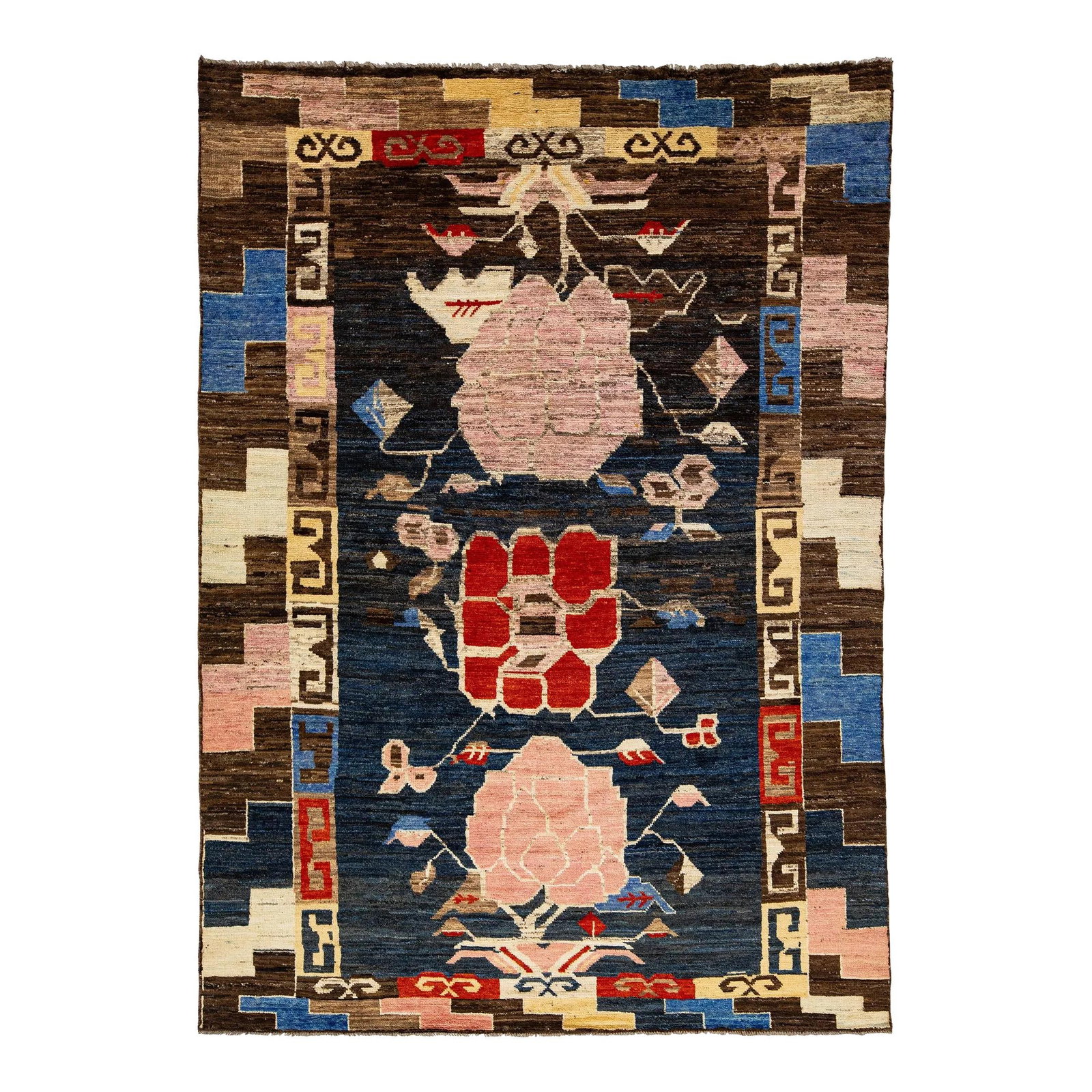 Modern Moroccan Style Wool Rug in Blue with Colorful Tribal Pattern 6'11 x 9'9: Modern Moroccan Style Wool Rug in Blue with Colorful Tribal Pattern 6'11 x 9'9 Enhance your living space with this stunning modern wool rug that features a contemporary Moroccan design. The rich navy 