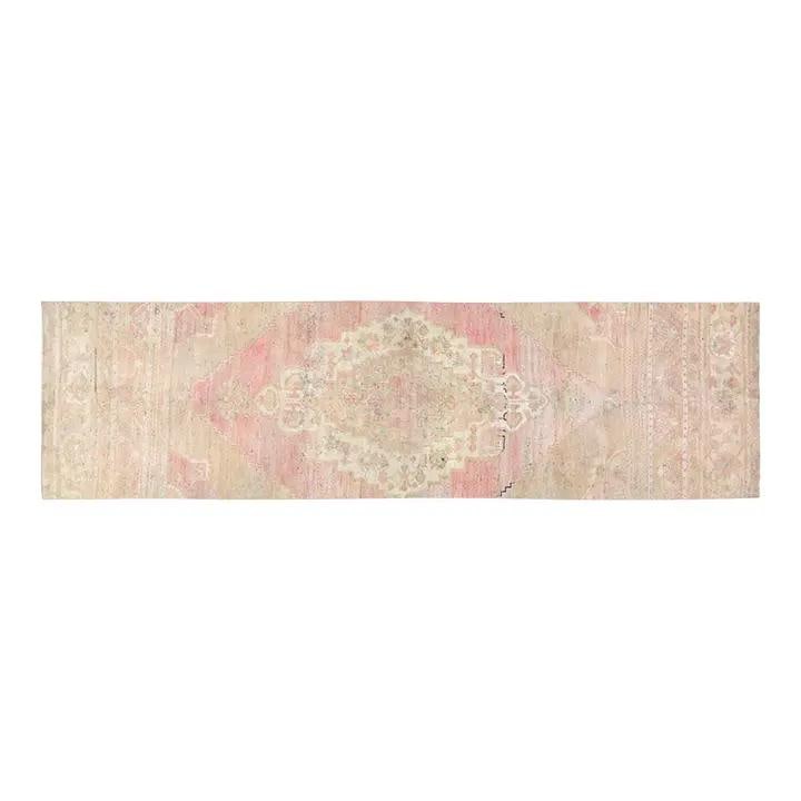 Turkish Oushak Wool Runner Hand-Knotted Vintage 2'8'' x 10'2'': Turkish Oushak Wool Runner Hand-Knotted Vintage 2'8'' x 10'2'' This vintage Turkish Oushak rug is hand-knotted from wool using traditional techniques. Combining timeless craftsmanship with a modern de