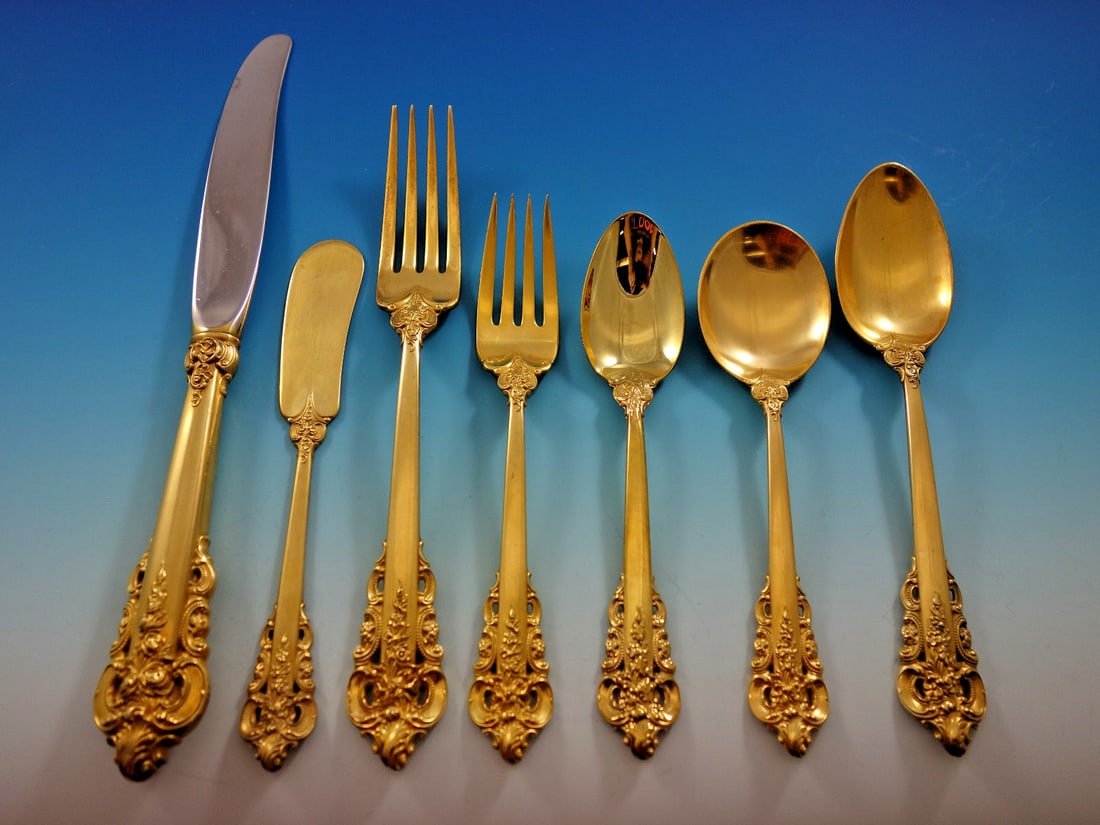 Wallace Golden Grande Baroque Sterling Silver Vermeil Flatware Set 57 pcs (1 of 7)