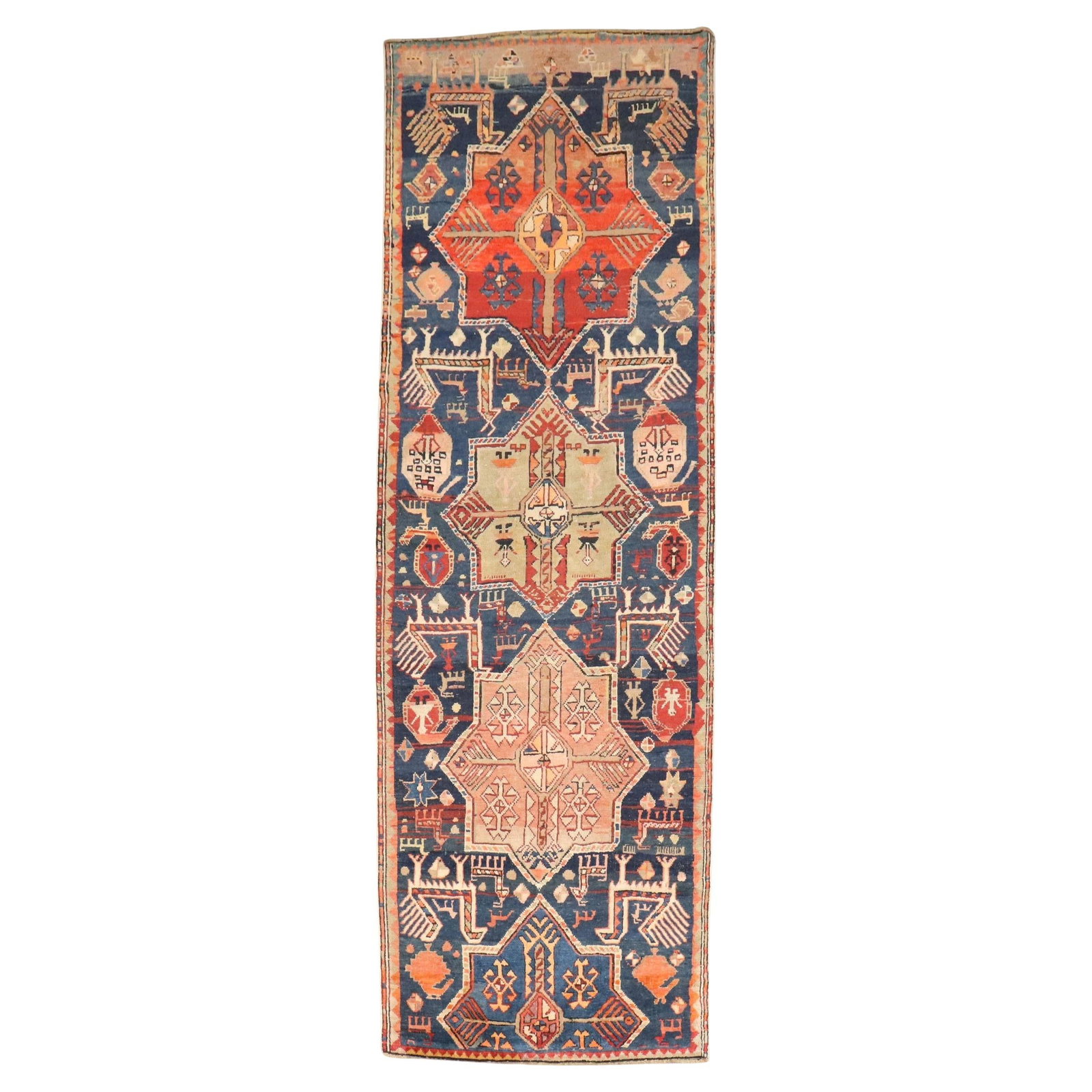 Antique Kazak Akstafa Caucasian Runner 34 x 102 Inches (1 of 9)