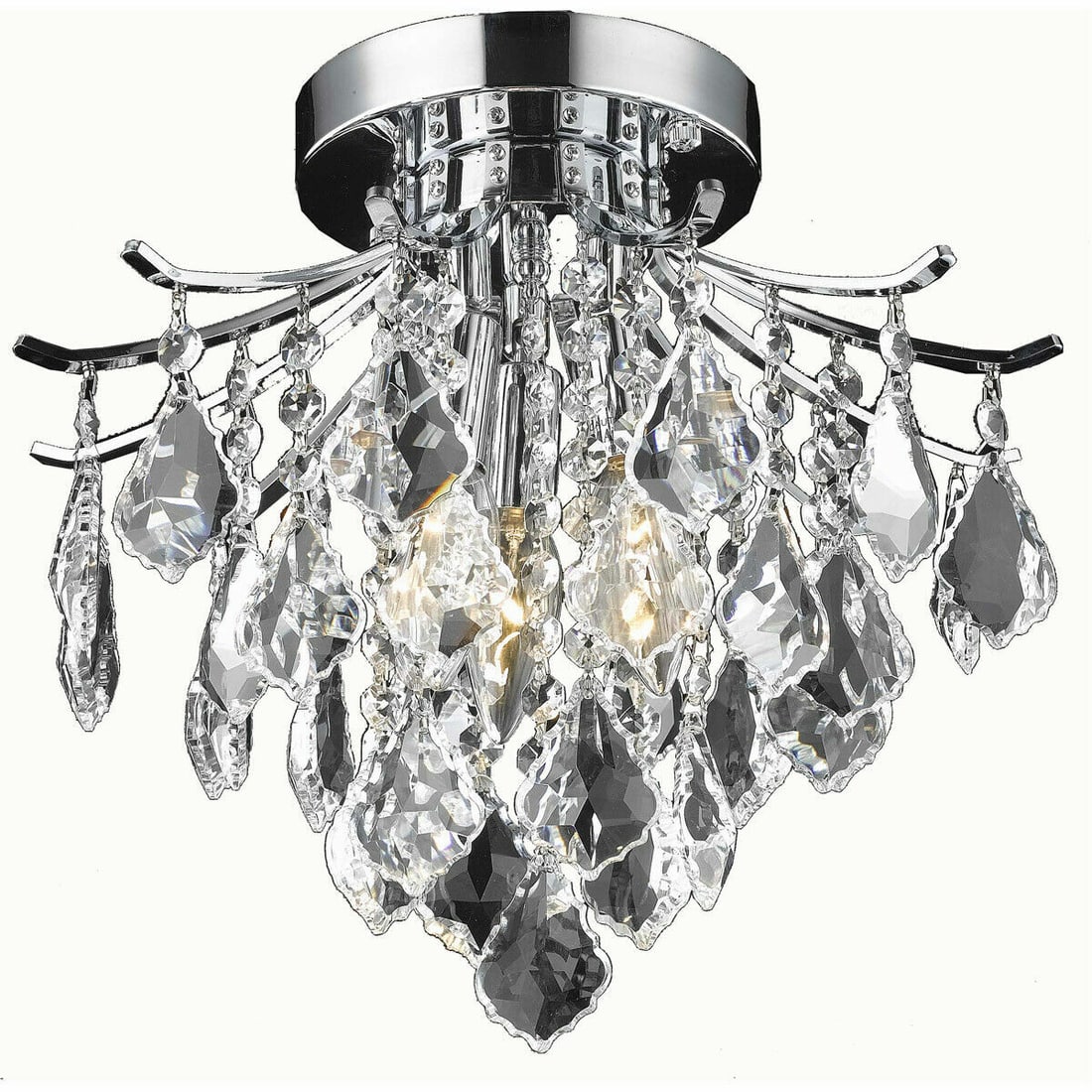 Amelia 3 Light Chrome Crystal Semi Flush Mount 12 Inch: Amelia 3 Light Chrome Crystal Semi Flush Mount 12 Inch This semi-flush mount chandelier features a modern empire-style design with a polished chrome finish and royal cut clear crystal accents. The fix