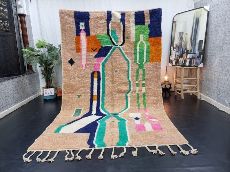 Handwoven Moroccan Colorful Rug 100% Sheep Wool 8 x 5 Feet: Handwoven Moroccan Colorful Rug 100% Sheep Wool 8 x 5 Feet Enhance your living space with this Artistic Authentic Colorful Rug, expertly handwoven by local Berber women weavers in the Atlas Mountains 