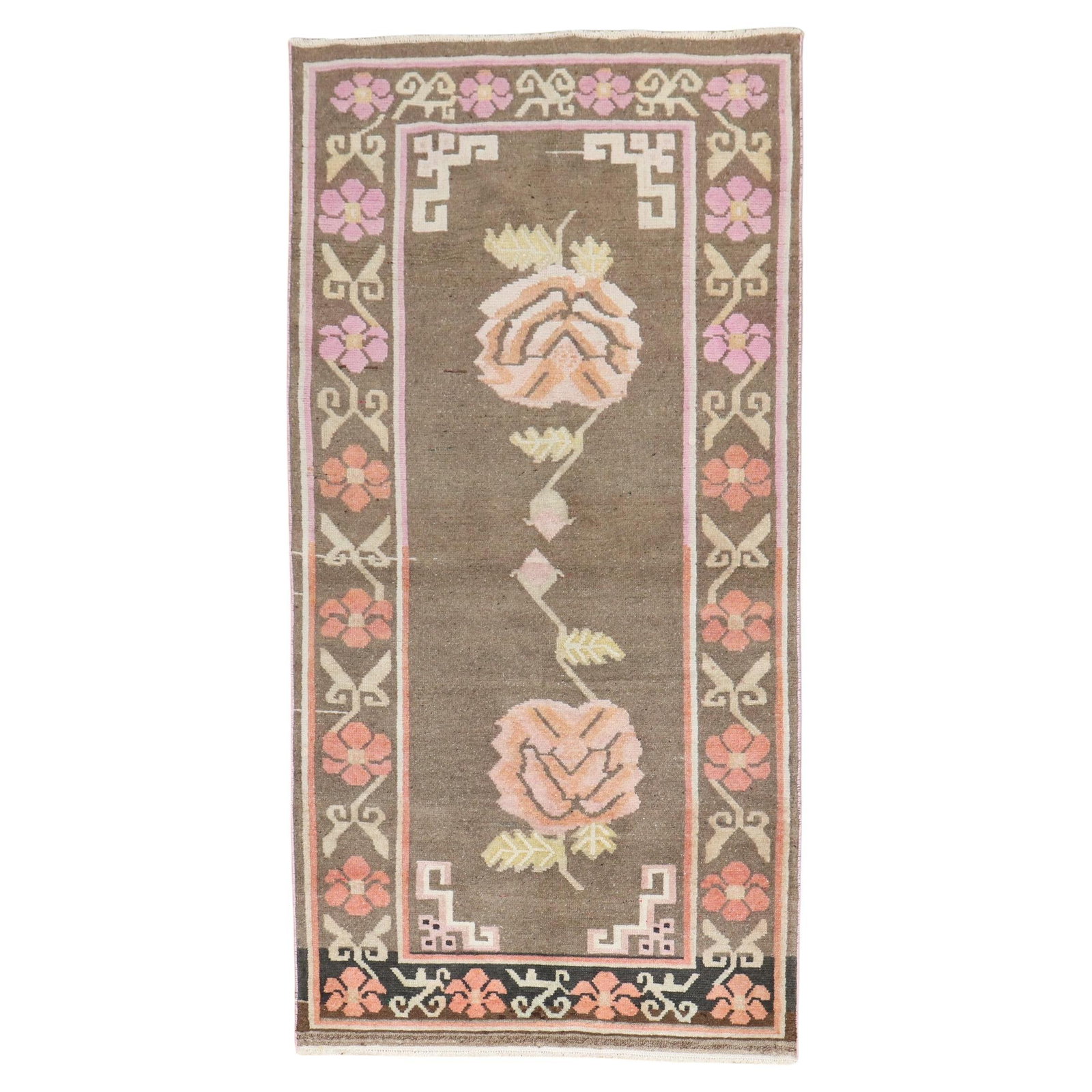 Unique Floral Vintage Tibetan Hand-Knotted Wool Rug 37x72 Agra Style: Unique Floral Vintage Tibetan Hand-Knotted Wool Rug 37x72 Agra Style This exquisite floral vintage Tibetan rug adds a touch of elegance to any space. Crafted in the mid-20th century, it features a uni