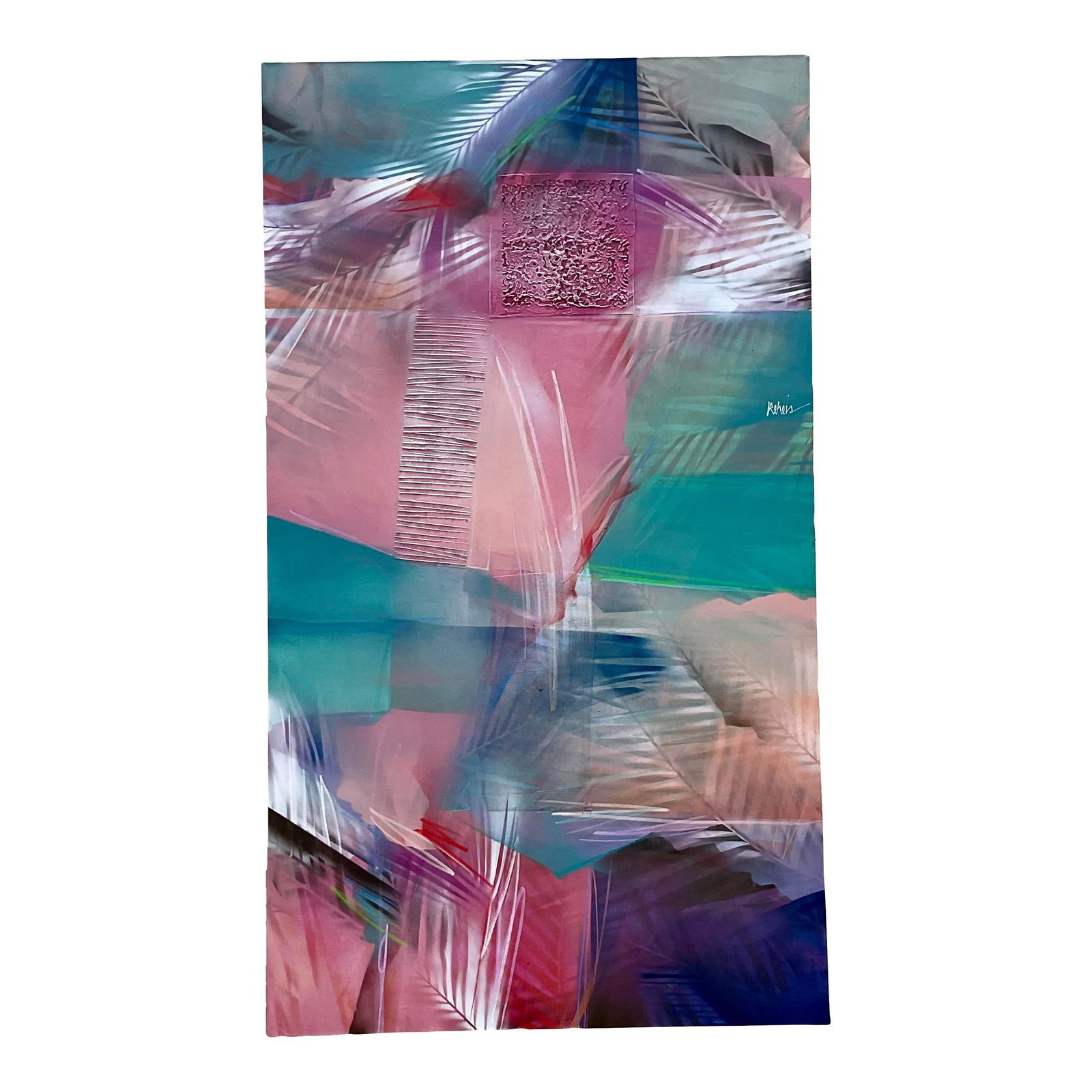 Vintage Abstract Oil Painting Bold Colors 48 x 84 Palm Beach Estate: Vintage Abstract Oil Painting Bold Colors 48 x 84 Palm Beach Estate This stunning vintage abstract painting showcases a vibrant array of bold colors, making it a captivating addition to any space. The