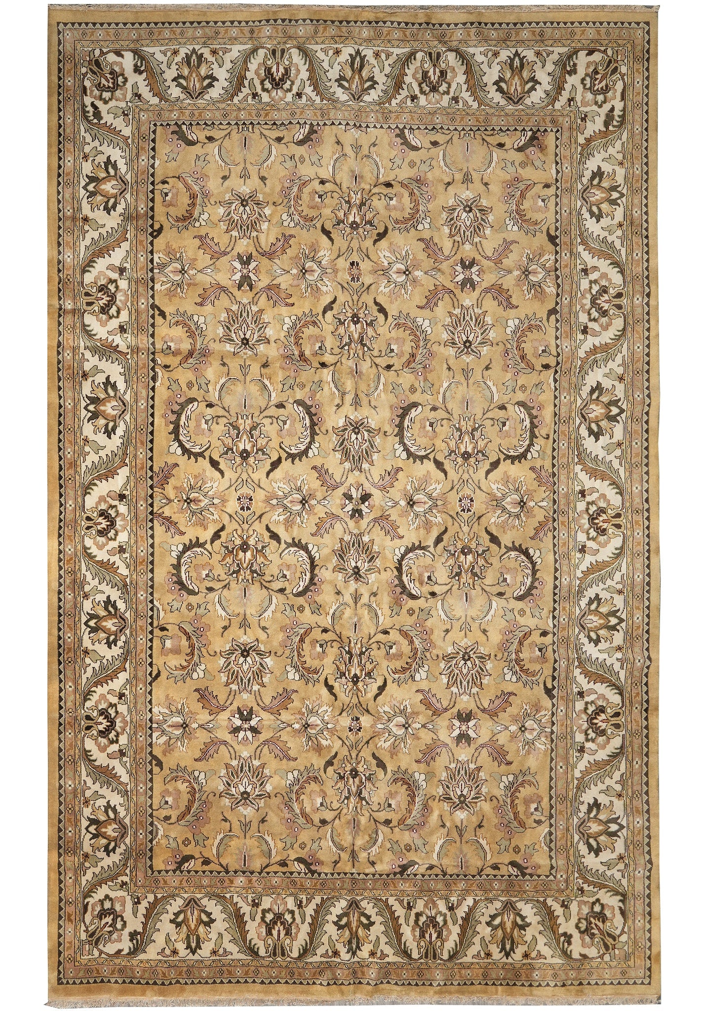 12 x 18 Handmade India Wool Rug Gold Heriz Serapi Design: 12 x 18 Handmade India Wool Rug Gold Heriz Serapi Design Free continental US Shipping This handmade rug from India features a large 12 x 18 size and is crafted from high-quality natural wool with silk