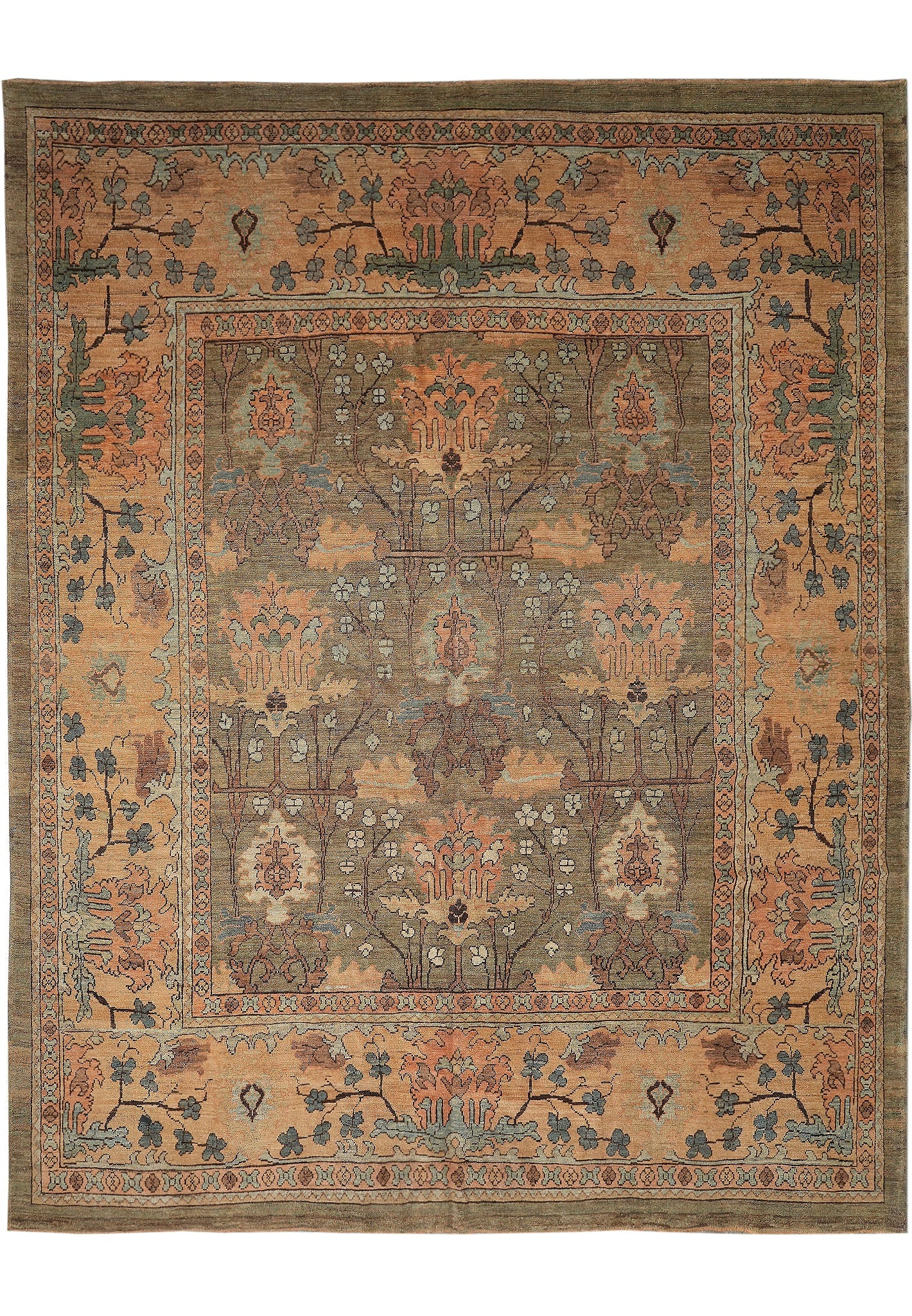 13 x 17 Hand-Knotted Oushak Nain Rug Wool Silk: 13 x 17 Hand-Knotted Oushak Nain Rug Wool Silk Free continental US Shipping This large Oushak rug features a traditional Persian design with a central medallion, intricate floral motifs, and detailed 