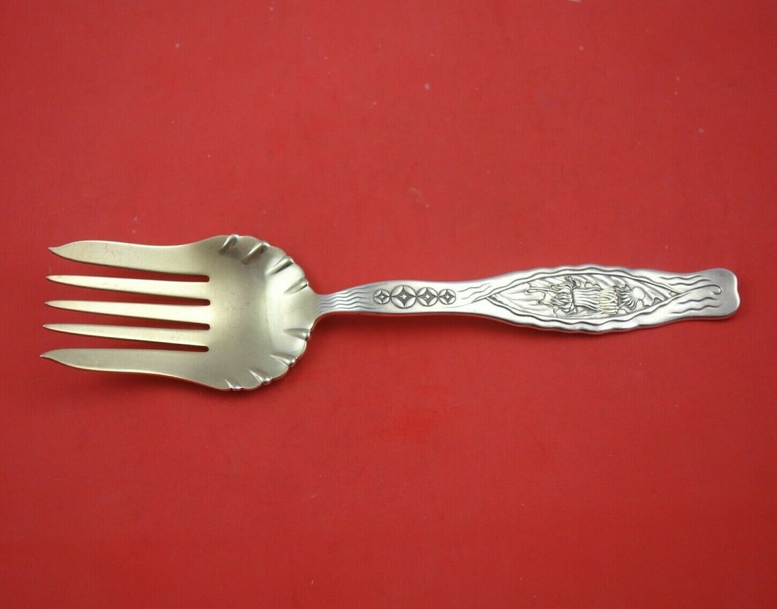 Whiting Number 27 Sterling Silver Salad Serving Fork Gold Washed 9 7/8 in: Whiting Number 27 Sterling Silver Salad Serving Fork Gold Washed 9 7/8 in This exquisite salad serving fork is crafted by Whiting, featuring a stunning gold washed finish and made from high-quality st