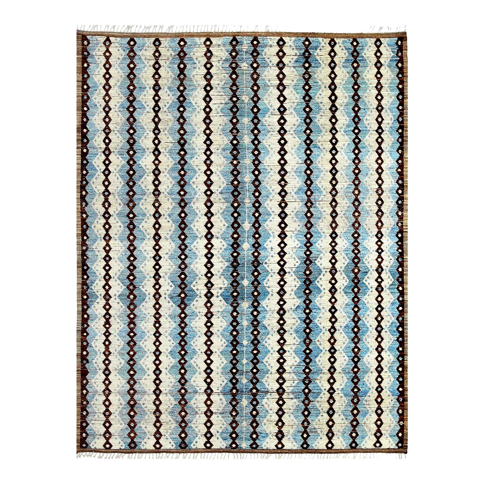 Handcrafted Blue Moroccan Wool Rug 9' x 11'7' Geometric Design: Handcrafted Blue Moroccan Wool Rug 9' x 11'7' Geometric Design This exquisite handcrafted Moroccan rug showcases a modern design characterized by bold geometric patterns, seamlessly combining traditio
