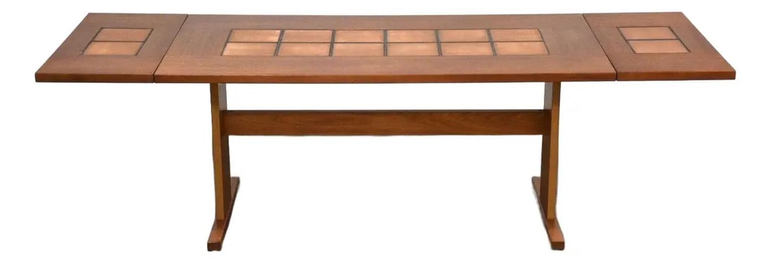 1960s Danish Modern Teak Dining Table by Gangso Mobler with Tile Inlay: 1960s Danish Modern Teak Dining Table by Gangso Mobler with Tile Inlay This exquisite mid-century modern dining table combines functionality and style with its refined teak construction and unique til