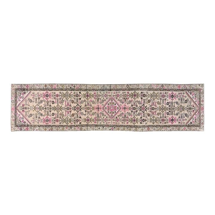 Handmade Wool Turkish Runner Rug 2'9" x 12'4" Vintage Style: Handmade Wool Turkish Runner Rug 2'9" x 12'4" Vintage Style This vintage Turkish hand-knotted wool rug showcases traditional craftsmanship combined with a modern design sensibility. Meticulously craft