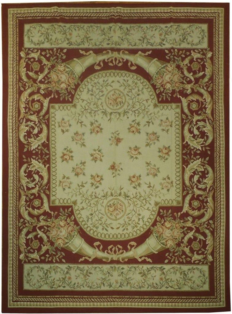 8.9 x 12 Handmade Aubusson Flat Weave Rug in Rust Beige Green (1 of 6)
