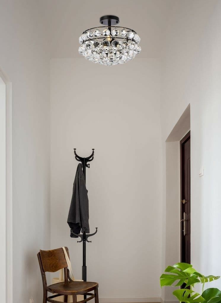 Savannah 3 Light Black Crystal Semi Flush Ceiling Fixture (1 of 9)