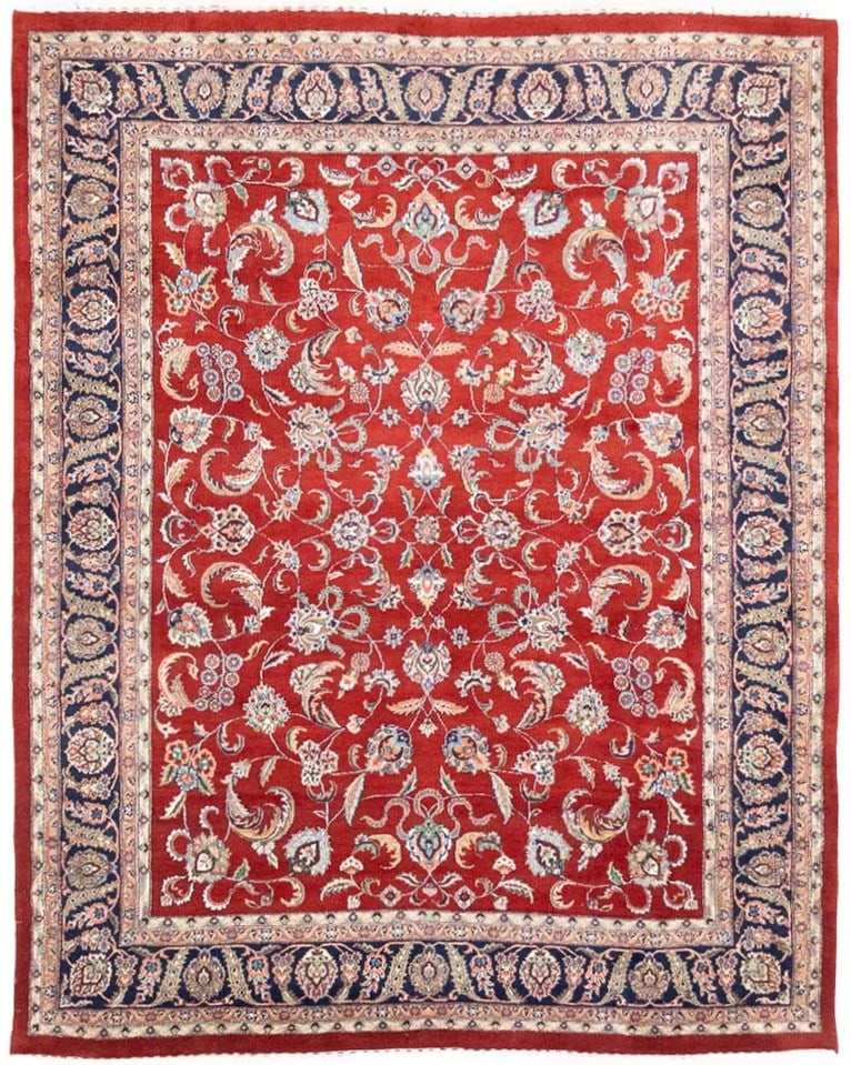 Hand-Knotted Wool Area Rug 8x10 Traditional Red Floral Design: Hand-Knotted Wool Area Rug 8x10 Traditional Red Floral Design This red floral traditional oriental rug features a classic design with a vibrant color palette, including shades of red, purple-navy, cre